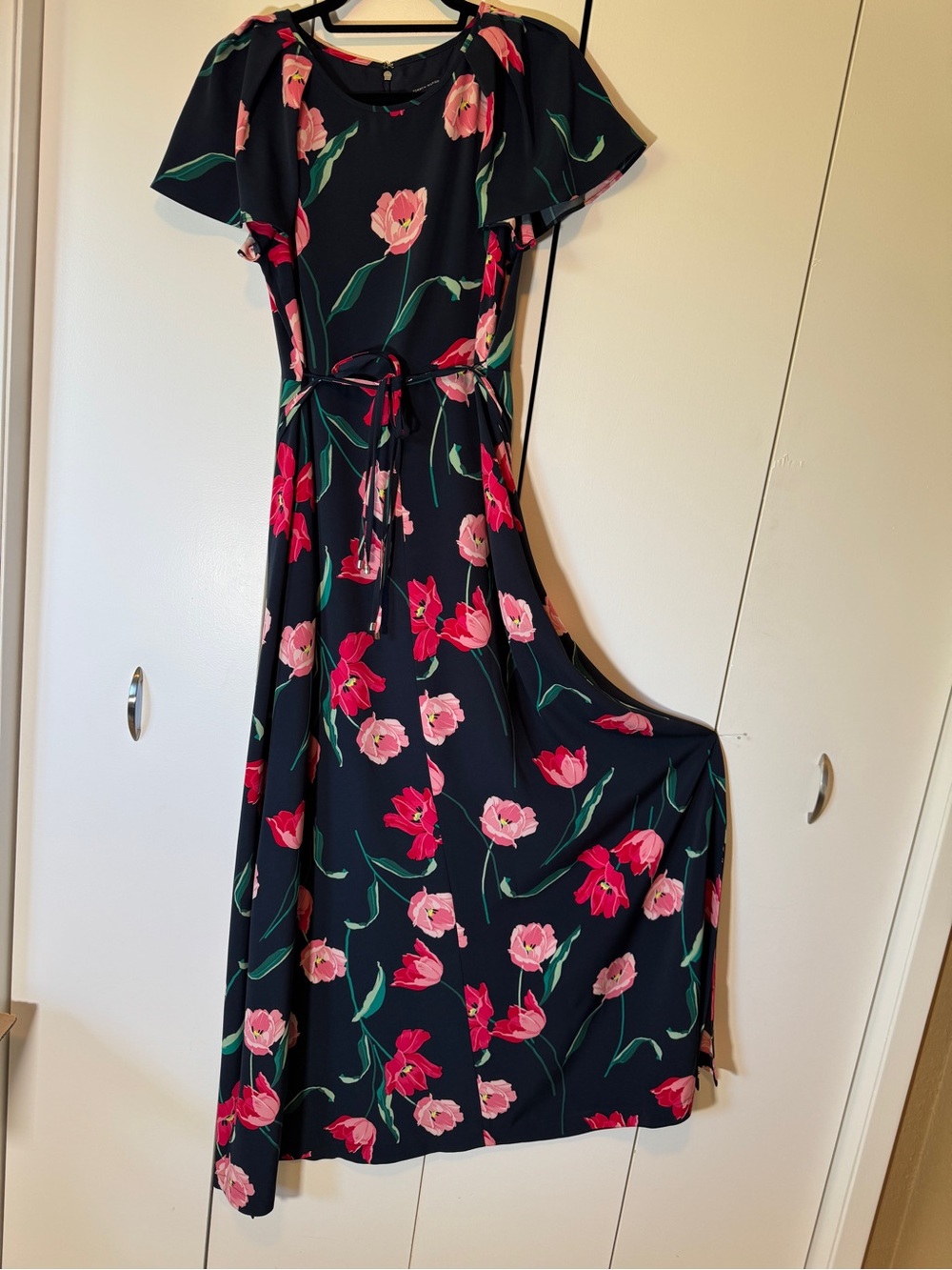 Tommy Hilfiger Navy Maxi Dress with Pink Floral Print